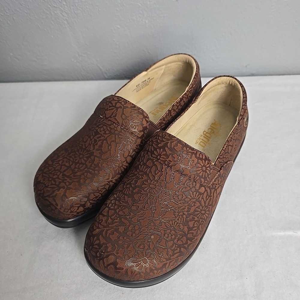 Alegria Womens Keli Floral Leather Brown Clogs‎ EU 39 US 8 Artsy